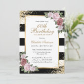 Invitation Black Blush Gold Confetti Floral 60e anniversaire (Debout devant)