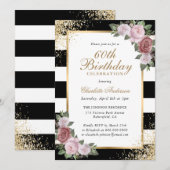 Invitation Black Blush Gold Confetti Floral 60e anniversaire (Devant / Derrière)