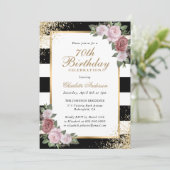 Invitation Black Blush Gold Confetti Floral 70e anniversaire (Debout devant)
