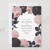Invitation Black & Blush Photo/QR Code Floral Wedding (Devant)