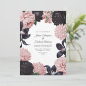 Invitation Black & Blush Photo/QR Code Floral Wedding (Debout devant)
