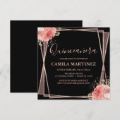 Invitation Black Blush Rose Gold Quinceanera Party (Devant / Derrière)