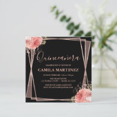 Invitation Black Blush Rose Gold Quinceanera Party (Debout devant)