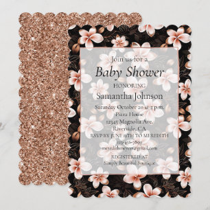 Invitation Black Blush Rose Rose Baby shower Floral Or