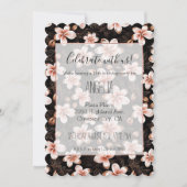 Invitation Black Blush Rose Rose Or Floral Anniversaire (Devant)
