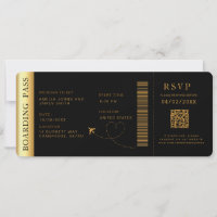 Black Boarding Pass Destination mariage Code QR