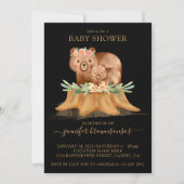 Invitation Black Boho famille ours maman Baby shower (Devant)