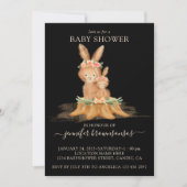 Invitation Black Boho Famille Rabbit Baby shower maman (Devant)