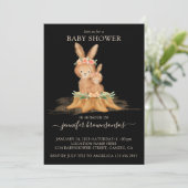 Invitation Black Boho Famille Rabbit Baby shower maman (Debout devant)