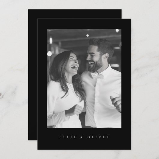 Invitation Black Boho Mariage photo moderne moderne moderne (Devant / Derrière)