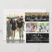 Invitation Black Bokeh Gold Parties scintillant 3 photos Joye (Devant)