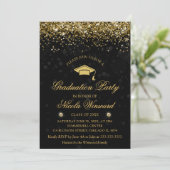 Invitation Black Bokeh & Gold Parties scintillant Graduation (Debout devant)