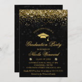 Invitation Black Bokeh & Gold Parties scintillant Graduation (Devant / Derrière)