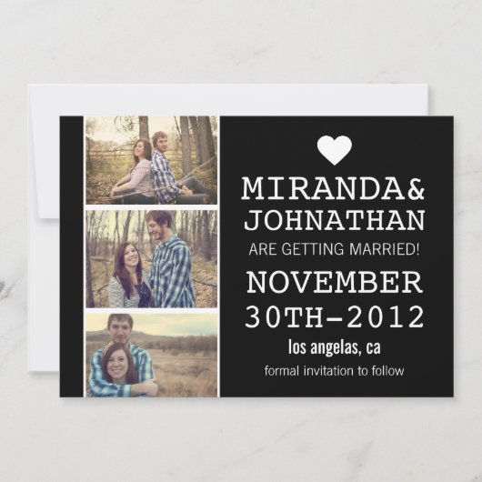 Invitation Black Bold Photo Strip Enregistrer La Date Invitat (Devant)