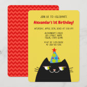 Invitation Black Booo Le Chat, Funny Black 1er Anniversaire (Devant / Derrière)