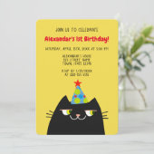 Invitation Black Booo Le Chat, Funny Black 1er Anniversaire (Debout devant)