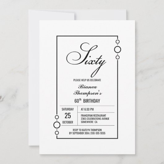 Invitation Black Border moderne 60e fête d'anniversaire (Devant)