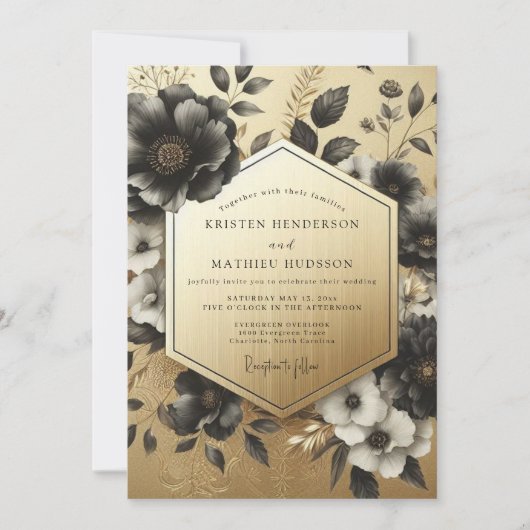 Invitation Black Botanical Opulent Wedding (Devant)