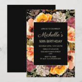 Invitation Black Bourgogne Orange Floral Gold 50e anniversair (Devant / Derrière)