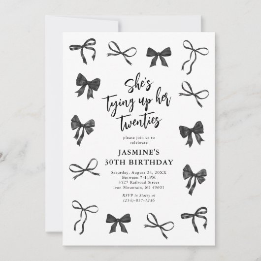 Invitation Black Bow 30th Birthday Party (Devant)
