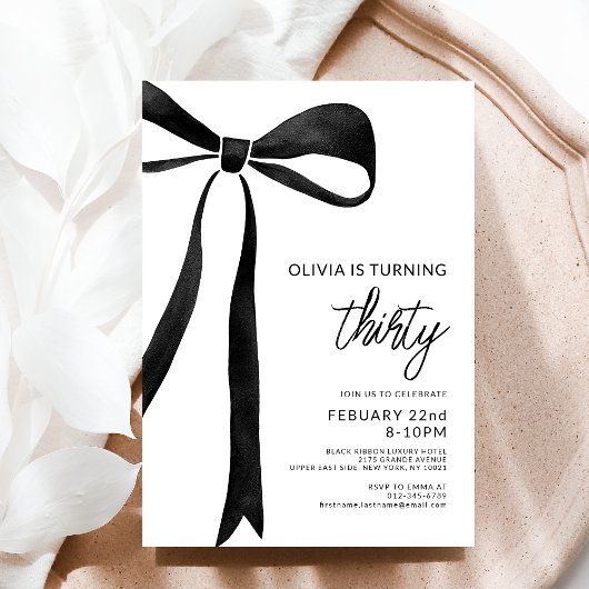 Invitation Black Bow 30th Birthday Party Celebration Script