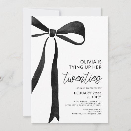 Invitation Black Bow 30th Birthday Party Celebration Script (Devant)