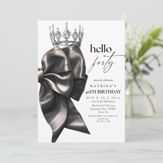 Invitation Black Bow 40th Birthday (Debout devant)