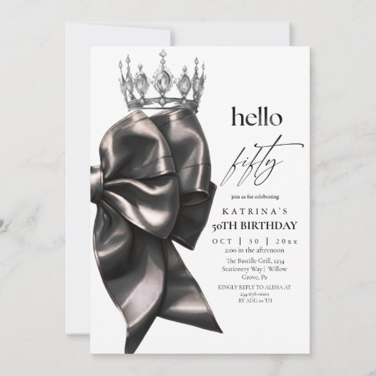 Invitation Black Bow 50th Birthday (Devant)