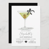 Invitation Black Bow A tiny bit older Olive Martini Birthday (Devant / Derrière)