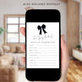 Invitation Black Bow Advice for Bride Bridal Shower Game Card