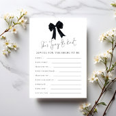 Invitation Black Bow Advice for Bride Bridal Shower Game Card