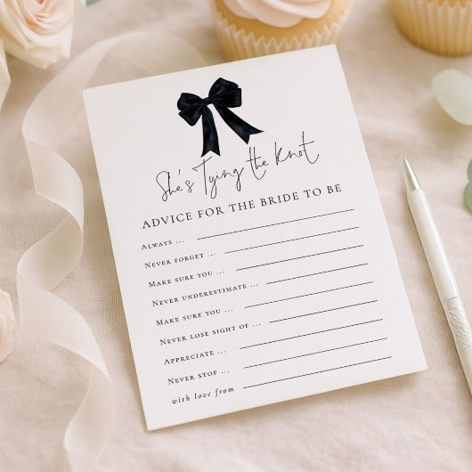Invitation Black Bow Advice for Bride Bridal Shower Game Card