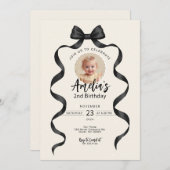 Invitation Black Bow Anniversaire N'importe quel âge Photo In (Devant / Derrière)