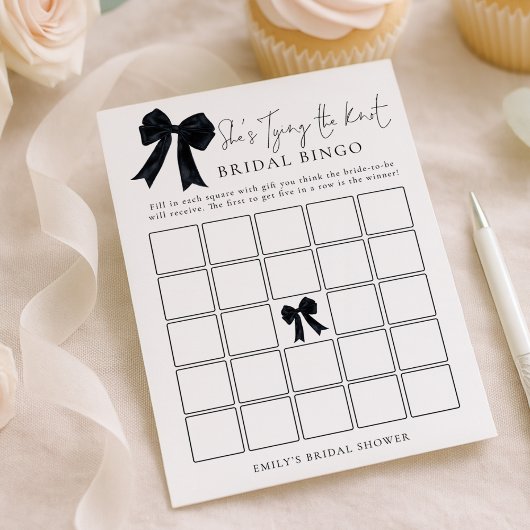 Invitation Black Bow Bingo Bridal Shower Game Card