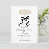 Invitation Black Bow Champagne Glass Party Invite (Debout devant)