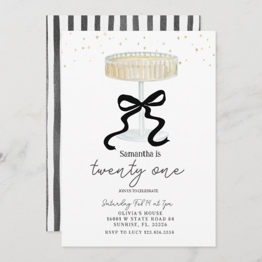 Invitation Black Bow Champagne Glass Party Invite (Devant / Derrière)