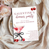 Invitation Black Bow Cherry Martini Galentines Dinner Party