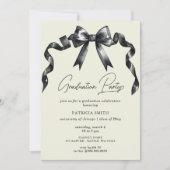Invitation Black Bow Coquette Photo Graduation Party (Devant)
