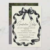 Invitation Black Bow Coquette Photo Graduation Party (Devant / Derrière)