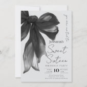 Invitation Black Bow Coquette Script Sweet 16 Party Gray  (Devant)