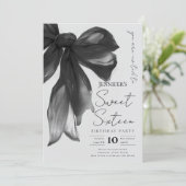 Invitation Black Bow Coquette Script Sweet 16 Party Gray  (Debout devant)