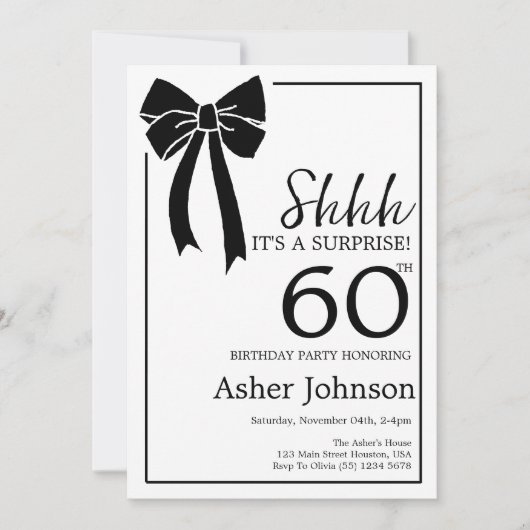 Invitation Black Bow Coquette Surprise 60e fête d'anniversair (Devant)