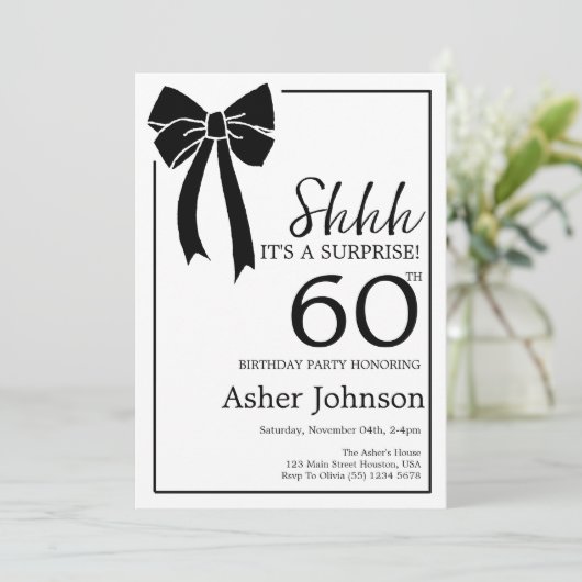 Invitation Black Bow Coquette Surprise 60e fête d'anniversair (Debout devant)