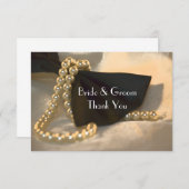 Invitation Black Bow Cravate perles Mariage plat Merci note (Devant / Derrière)
