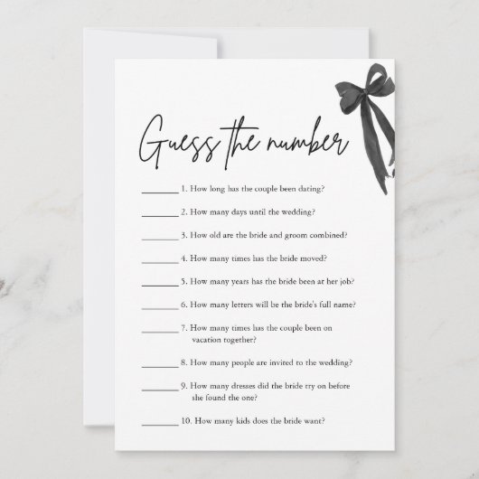 Invitation Black Bow devine le jeu de Fête des mariées numéri (Devant)
