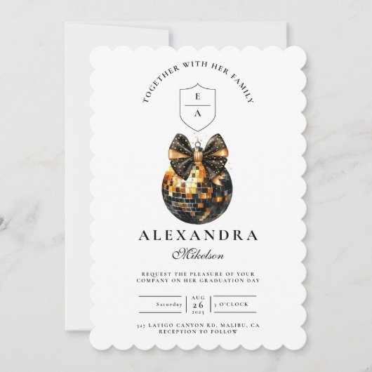 Invitation Black Bow Disco Ball Party (Devant)
