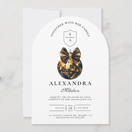 Invitation Black Bow Disco Ball Party (Devant)