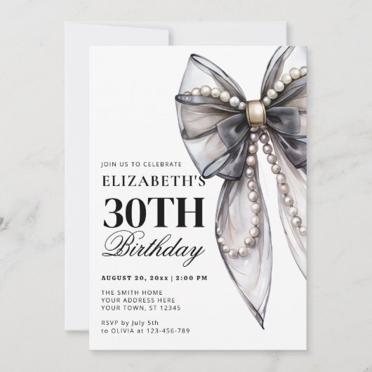 Invitation Black Bow Elegant 30e anniversaire (Devant)