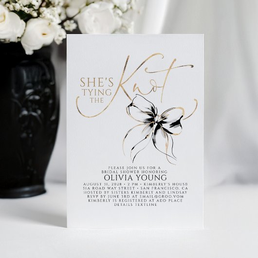 Invitation Black Bow Elegant Modern Minimalist Bridal Shower