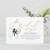 Invitation Black Bow Elegant Romantic Modern Bridal Shower (Debout devant)